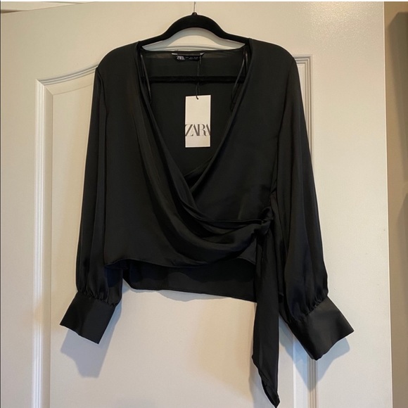 Zara Satin Effect Wrap Blouse - Picture 9 of 9